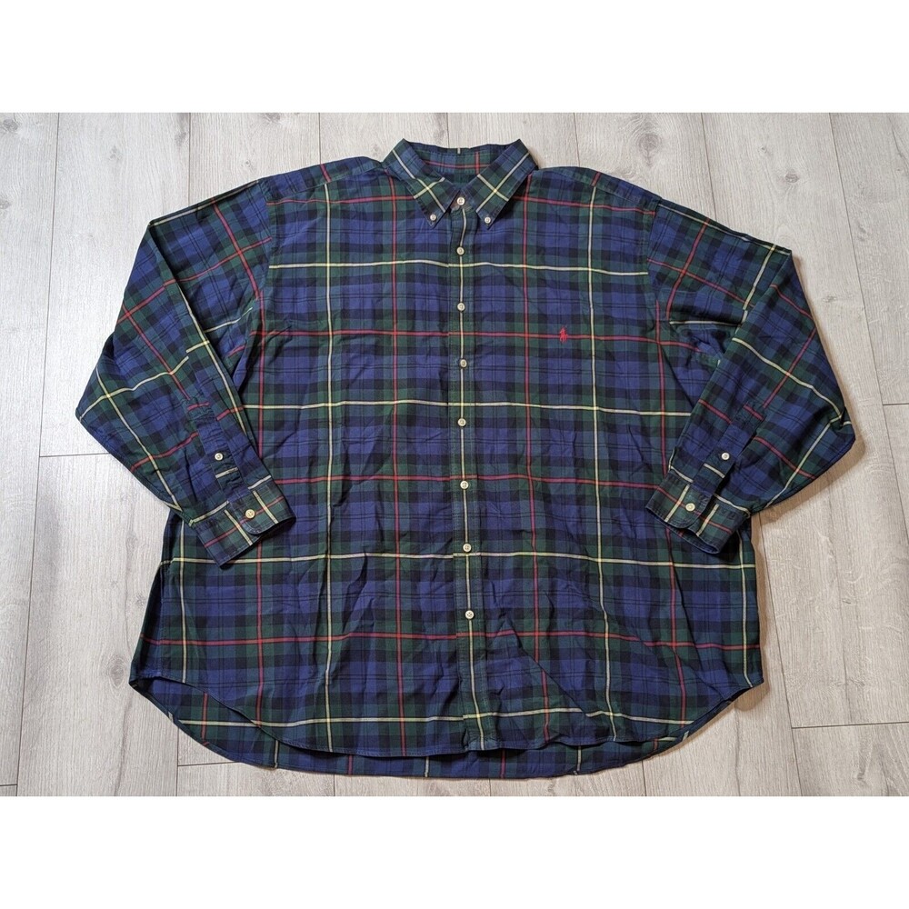 Ralph Lauren Long Sleeve Button Down Shirt Men 3XB Multi Color Plaid Print Pony
